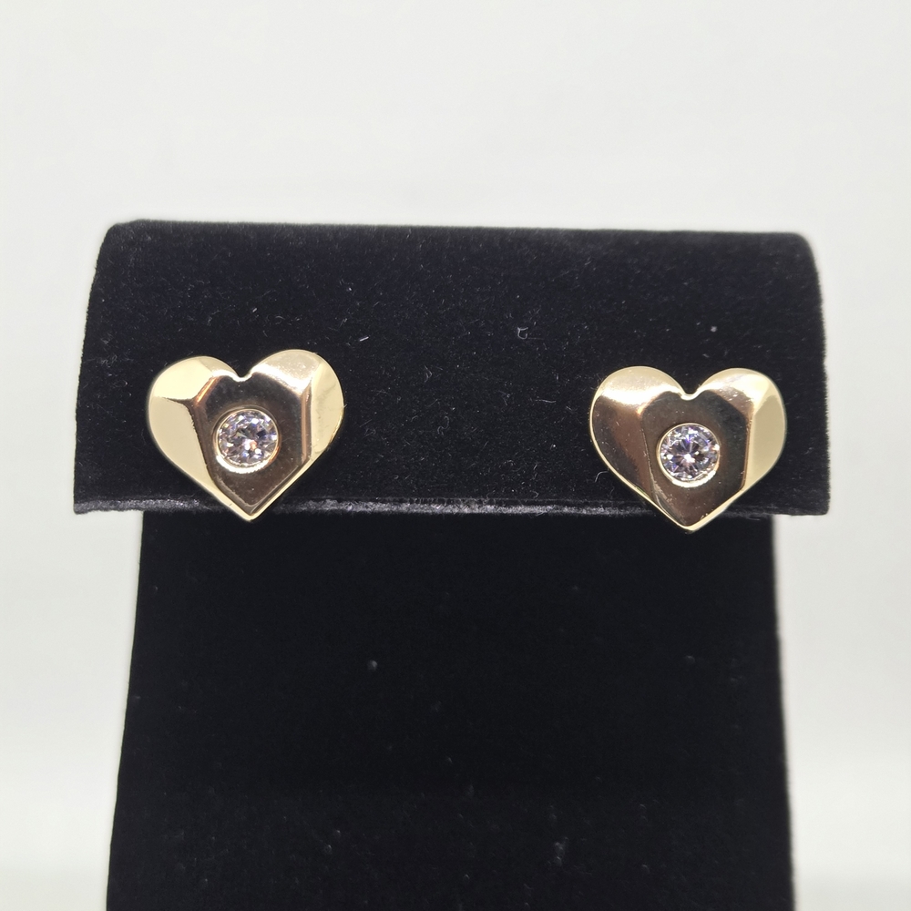 Elegant Gold Heart Earrings with Crystal Accent